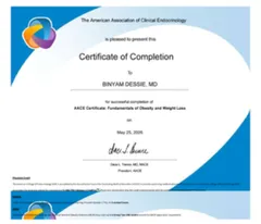 American Association of Clinical Endocrinology Certificate of Completion for Dr. Dessie