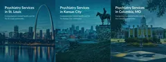 Composite skyline image representing psychiatry services in St. Louis, Kansas City, and Columbia, Missouri