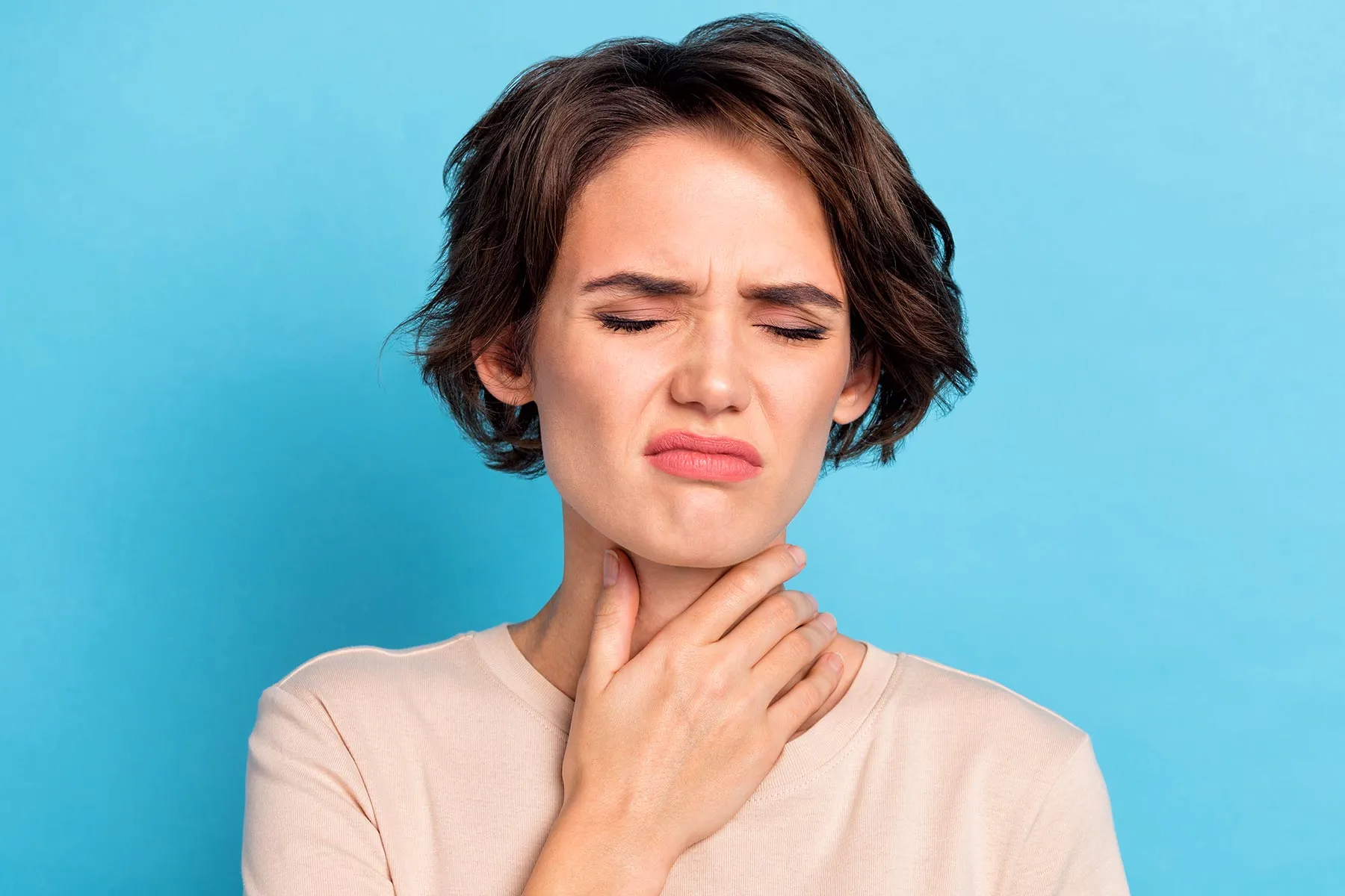 photo of Woman having trouble swallowing