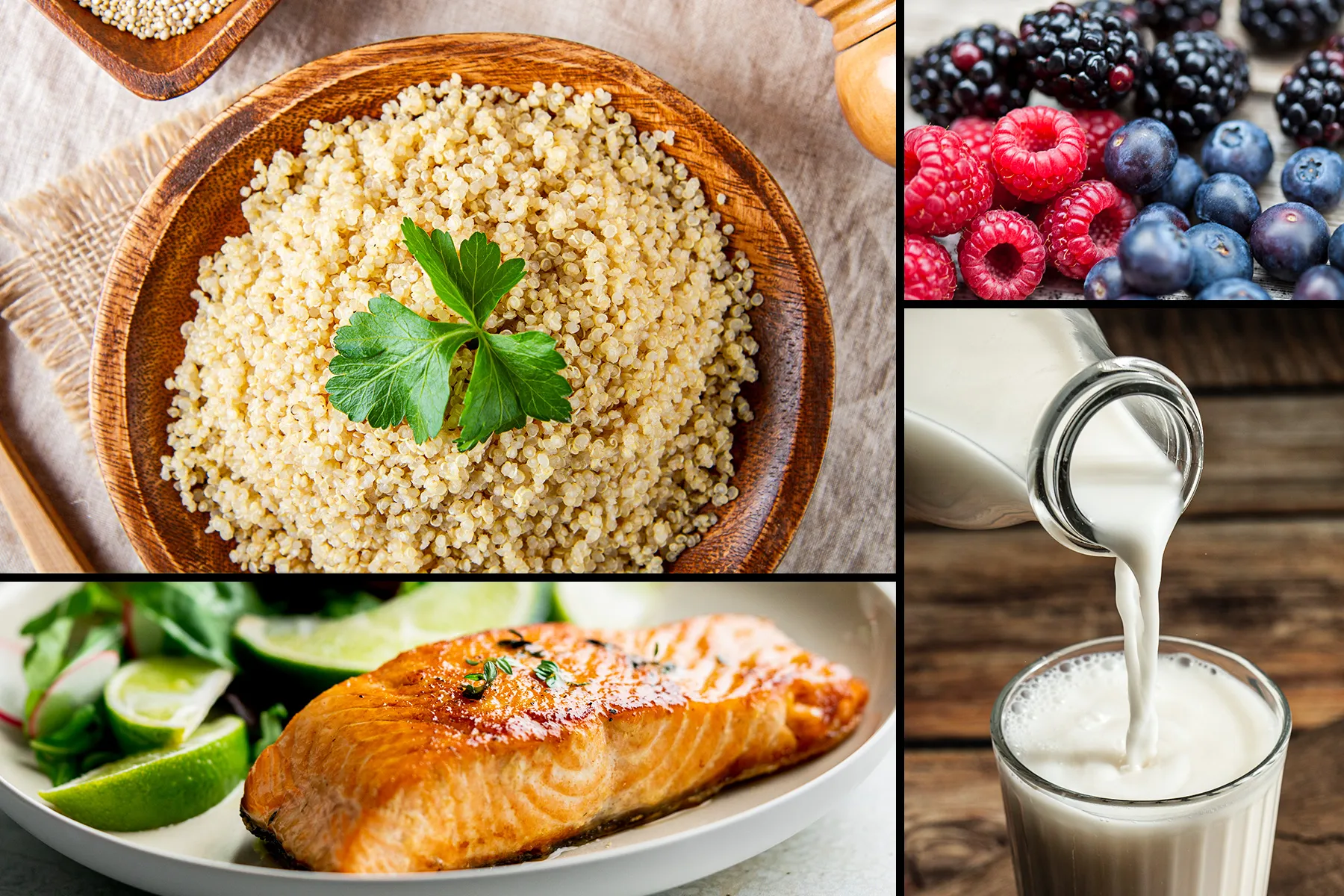 photo of Milk, berries, fish, quinoa