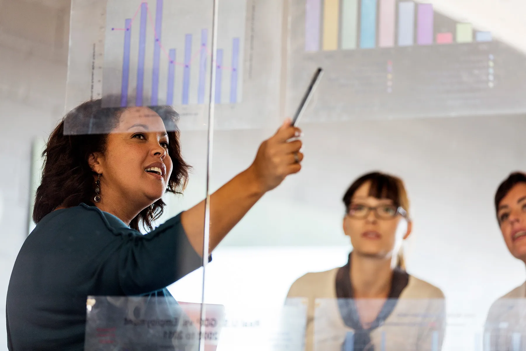 photo of business woman presenting in meeting