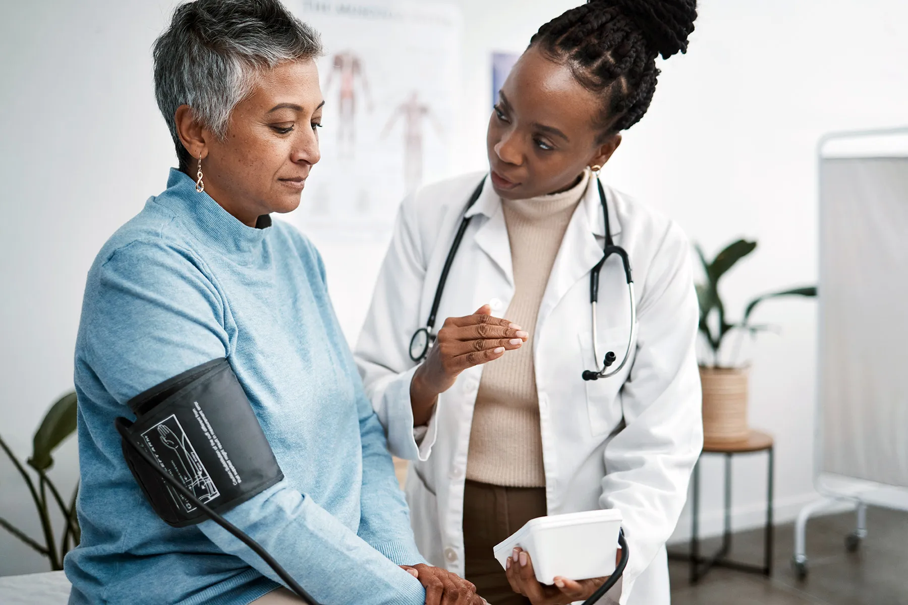 photo of doctor checking patient's blood pressure