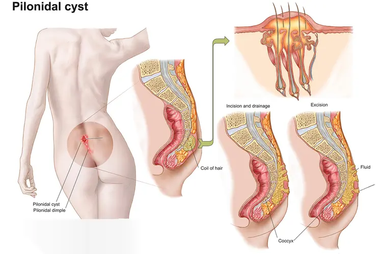 photo of Medical ilustration of a pilonidal cyst 