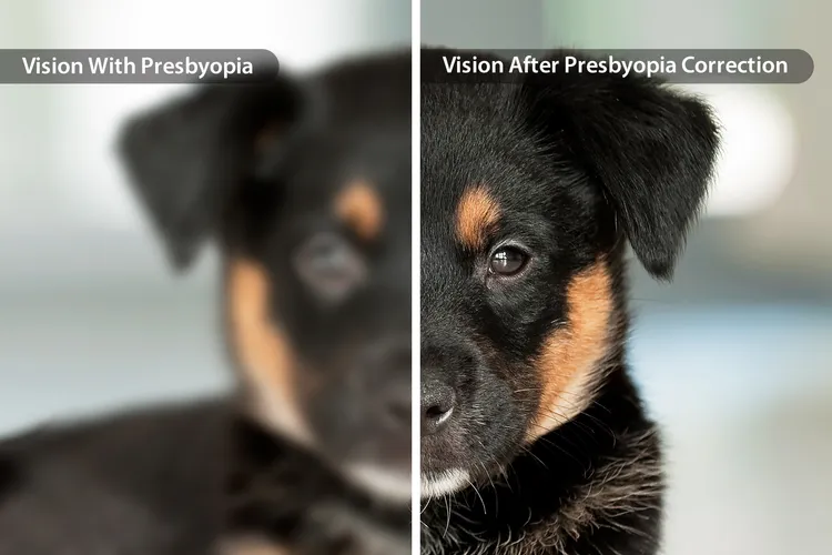 photo of presbyopia before and after correction