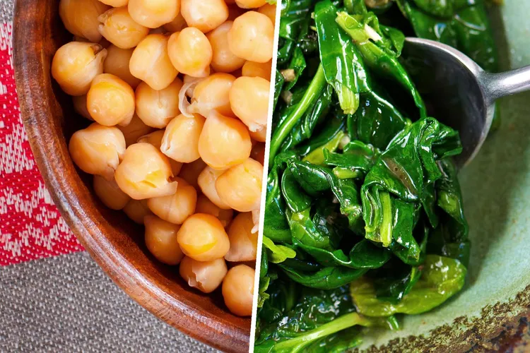 photo of chickpea and spinach diptych