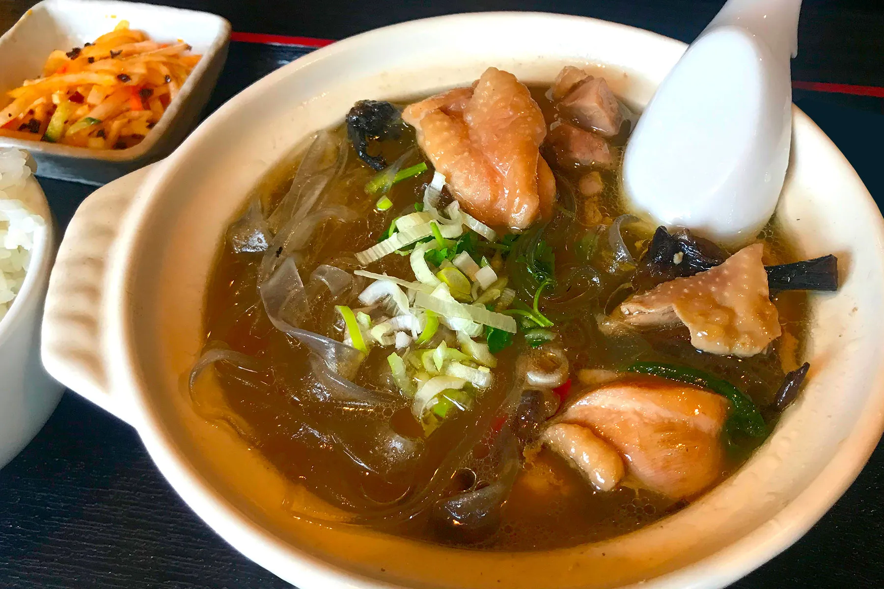 photo of Asian chicken bowl with glass noodles