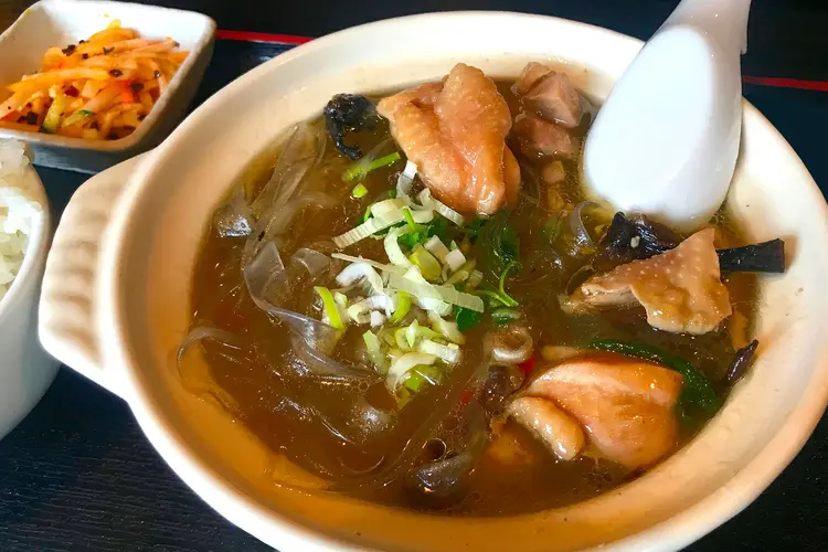 photo of Asian chicken bowl with glass noodles