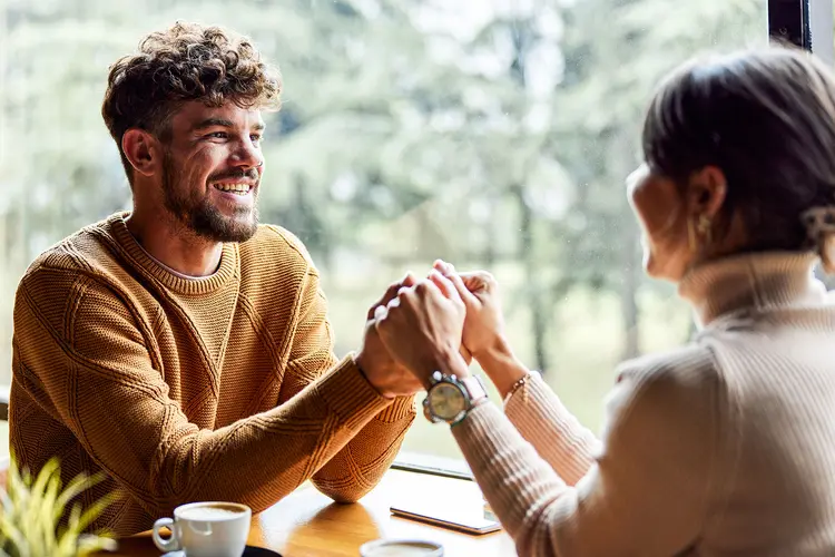 photo of happy couple communicating