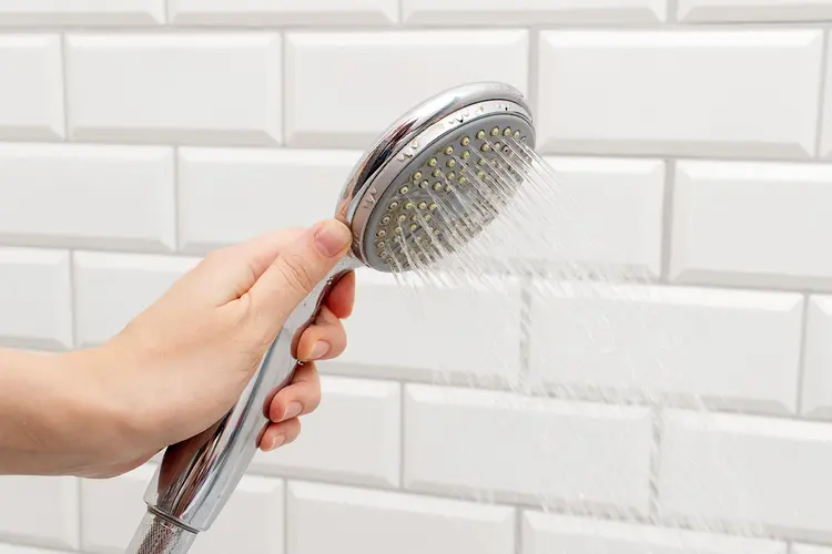 photo of woman holding showerhead