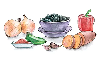 illustration of black bean chili,