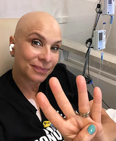 Jerilynn Stephens marks her fourth chemo treatment.