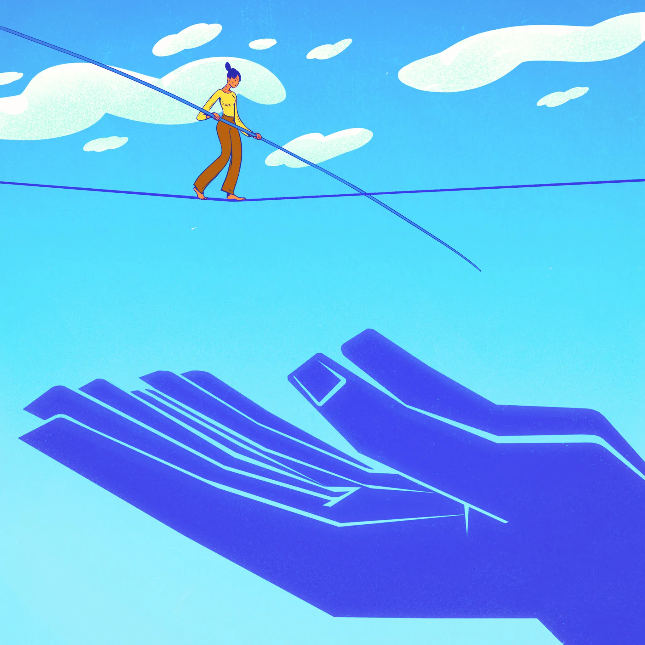 photo of woman walking on tightrope