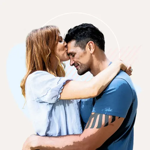 photo of woman holding and kissing man