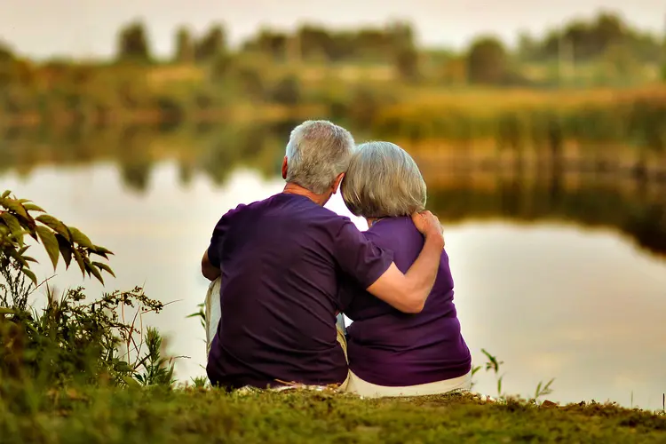 photo of senior couple hugging
