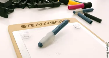 The SteadyScrib pen set, created through 3D printers at the Garage, an interdisciplinary entrepreneurship space for Northwestern students. 