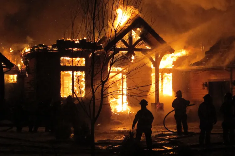 photo of house fire at night
