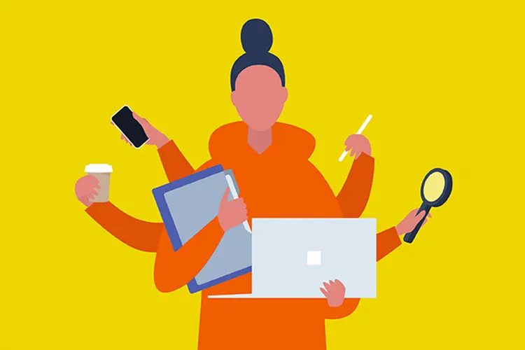 photo of multitasking millenial illustration