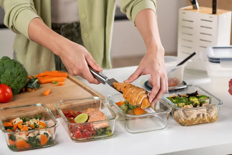 photo of woman prepping healthy meals