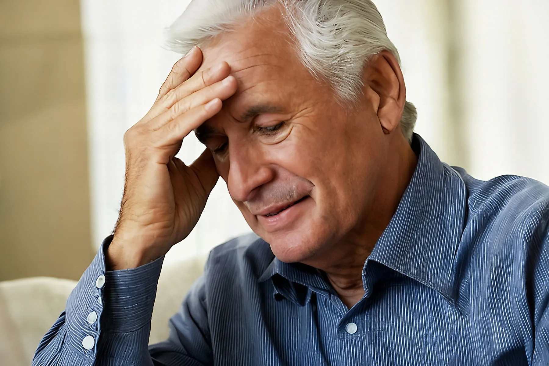 photo of man holding head
