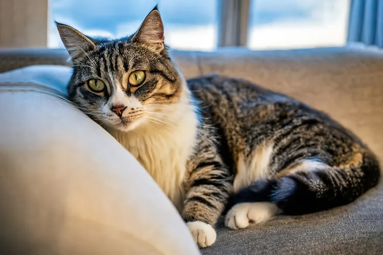 photo of housecat on sofa