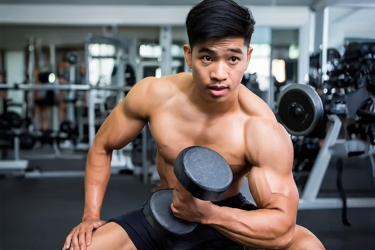photo of man lifting weights