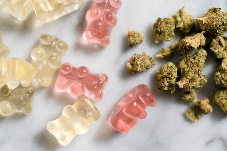 photo of marijuana and gummy bear edibles