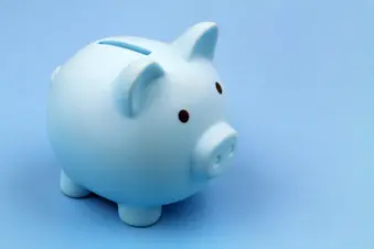 photo of blue piggy bank