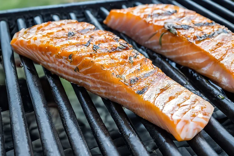 photo of salmon fillets on grill