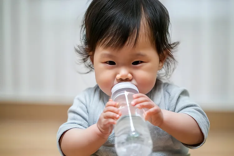 photo of infant drinking water