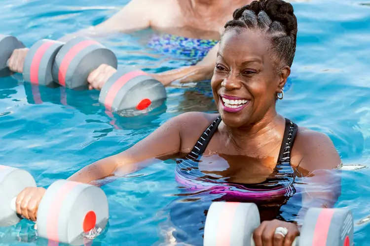 photo of senior women in water aerobics class