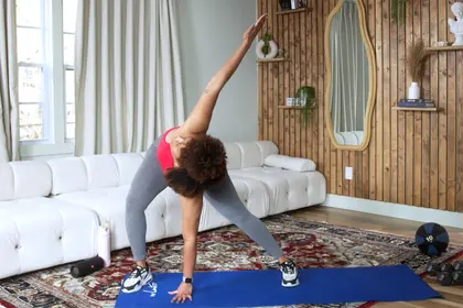 photo of woman stretching