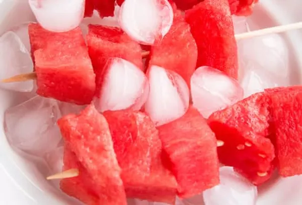 skewers of watermelon with ice