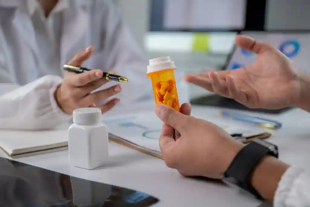 photo of doctor and patient talking about medication