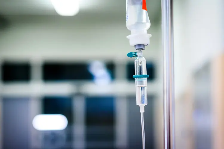 photo of close-up of iv drip at hospital
