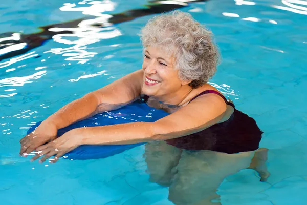 photo of mature woman exercising in pool