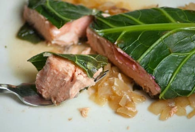 Salmon Steamed in Collards Salmon Steamed in Collards