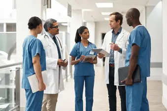 photo of diverse medical team in hallway