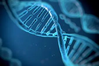 photo of blue DNA strand concept