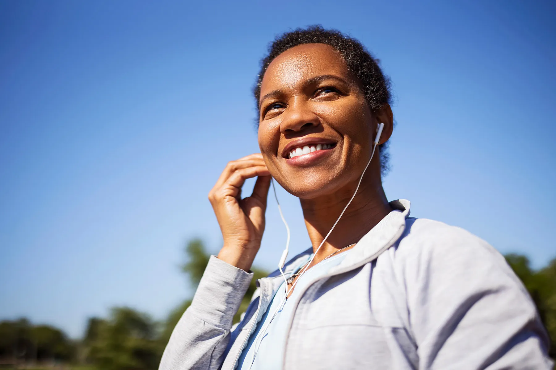 photo of listening to music while on walk
