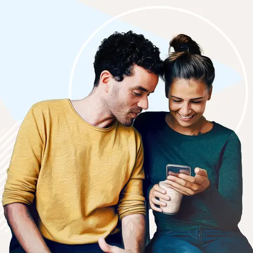photo of man and woman looking at cellphone